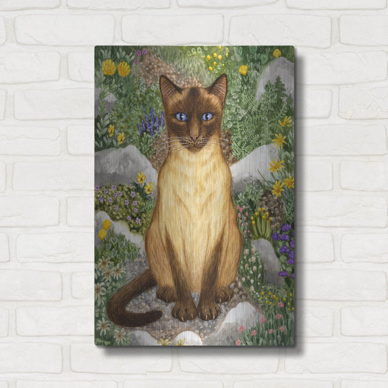  «Siamese Cat In Rock Garden (Front)» par Gale Pitt, art mural en métal, 16 po x 24 po, H 24 po x l 16 po