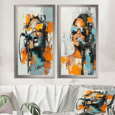 «Jazz Singer in the Spotlight I», décoration murale musique traditionnelle, art mural 2 pièces