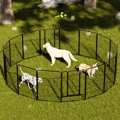 Parc pour chien 16 panneaux en métal, 40 po, très grand avec barrière autobloquante, robuste, réglable pour l'intérieur et l'extérieur, assemblage rapide, rouille,