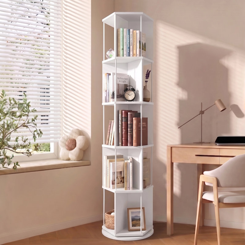 5-Tier 360° Rotating Bookshelf, White