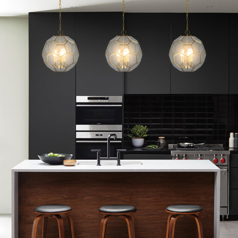 Luminaire suspendu géométrique à 3 lumières pour îlot de cuisine Gorham, Laiton doré