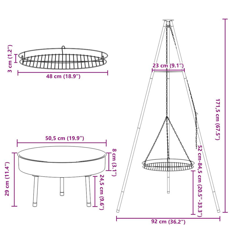 92cm x 92cm Metal Camping Cookware