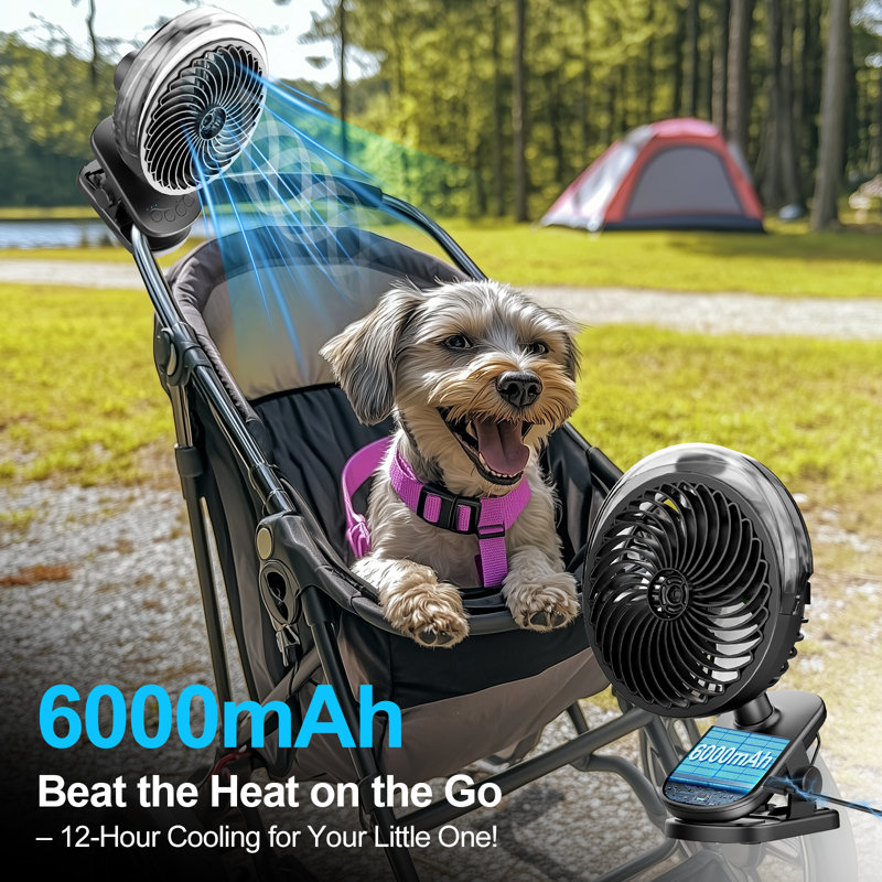 Auto-Oscillating Clip-On Fan With Mister,6000mAh, Remote Control