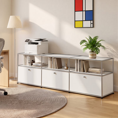 Modern Modular Metal Storage Cabinet with Adjustable Shelves, Multipurpose Office Storage Organizer with Soft-Close Doors, Heavy-Duty Steel Cabinet for Home Office, Living Room, Entryway or Kitchen