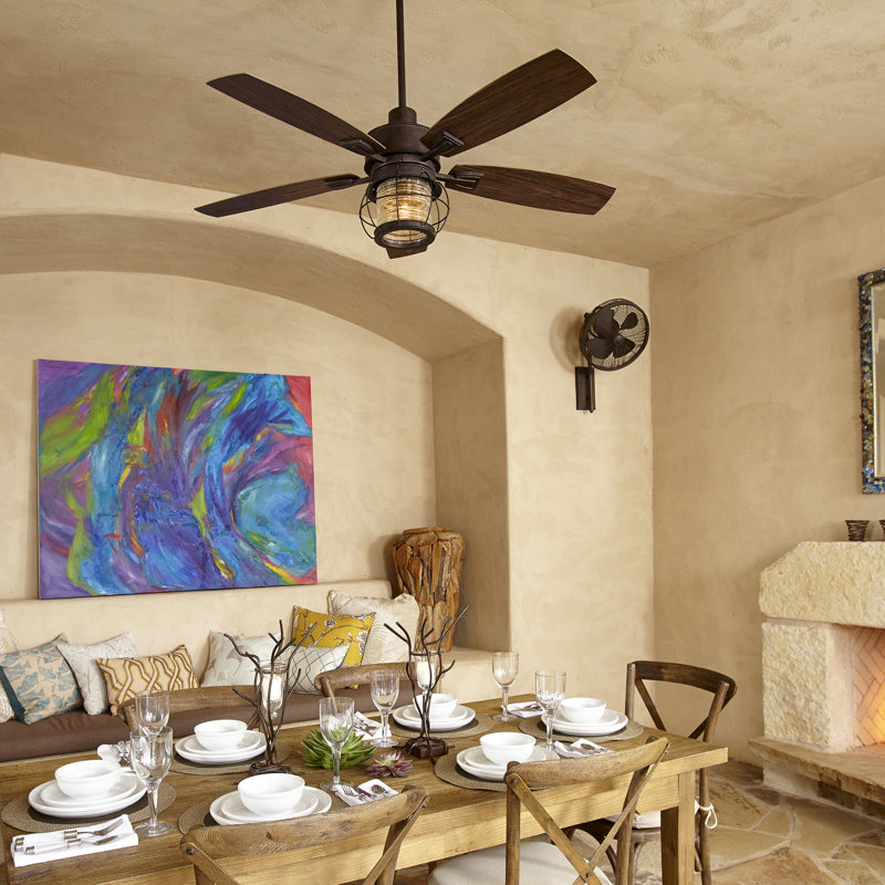 Glazer 52'' Ceiling Fan with LED Lights, Oiled Bronze with Walnut Blades