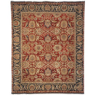 Albirda Wool Pile Oriental Rug in Navy/Gold/Red