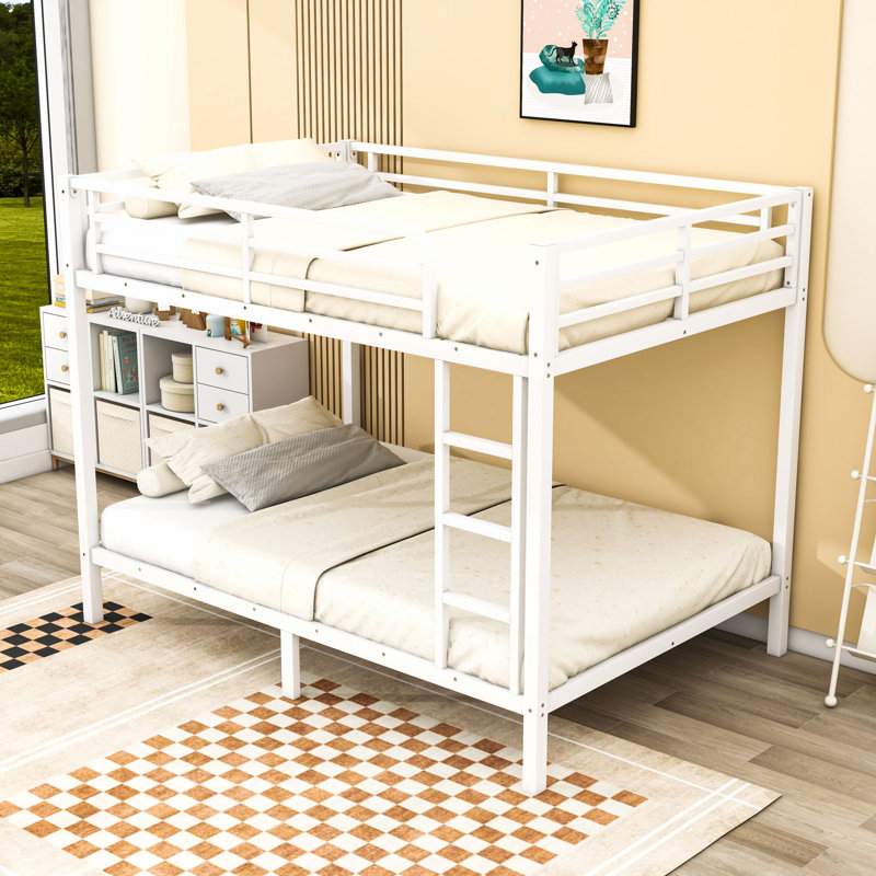 Full XL Over Full XL Metal Bunk Bed with Safety Features and Ladder