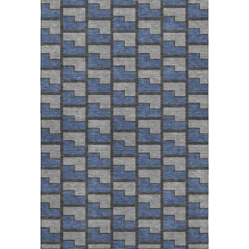 Premium Machine Washable Mayfield AMF2416 Geometric Rug, Navy, 10' x 14'