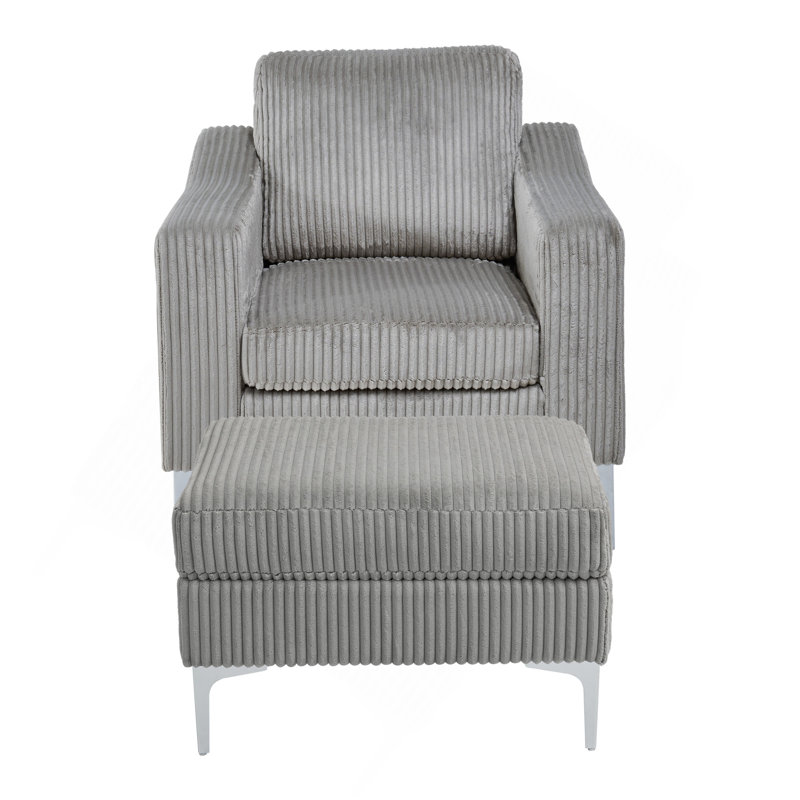 Canapé modulaire convertible en velours côtelé avec repose-pieds et canapé modulaire, gris, Gris, Argent argent