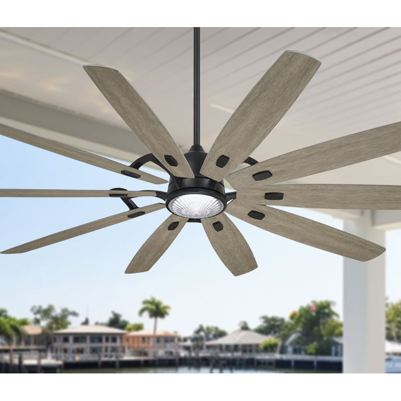 84'' Barn H2O 10 - Blade Indoor/Outdoor LED Smart Standard Ceiling Fan with Remote Control and Light Kit Included, Coal