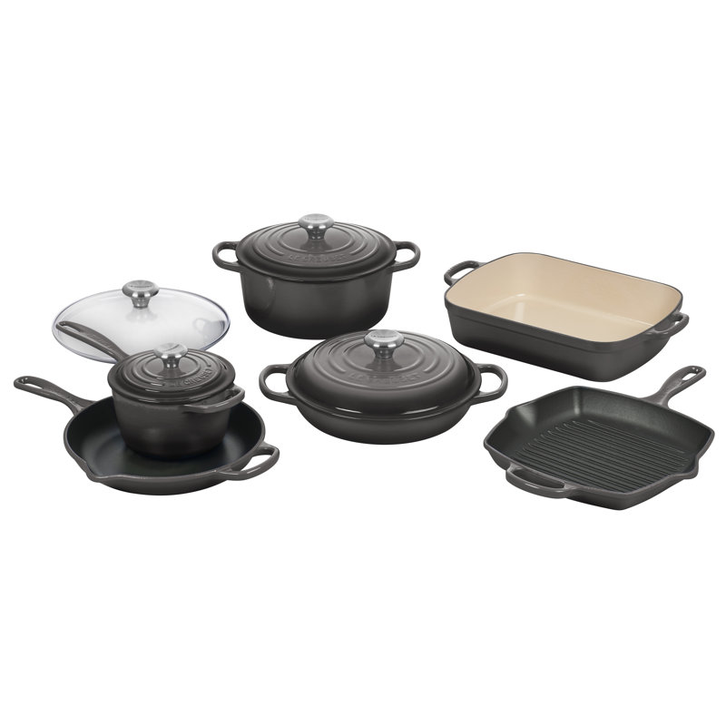 Le Creuset Signature Enameled Cast Iron 10 Piece Cookware Set, Oyster