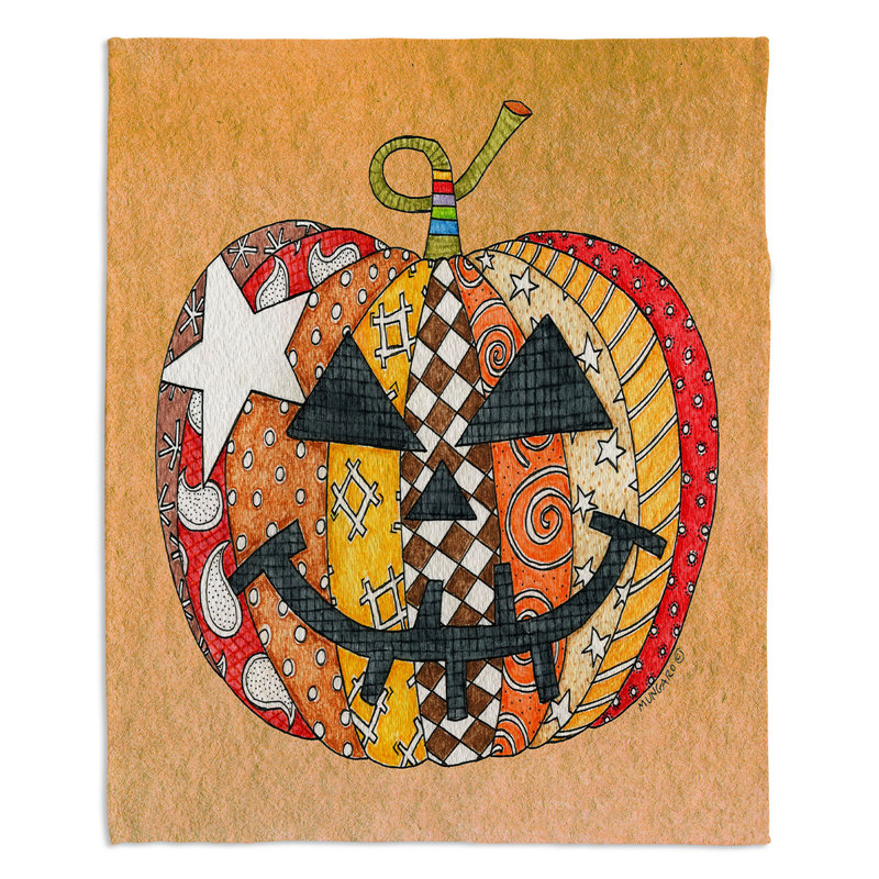 Couverture avec motif citrouille, 51 po x 60 po, Brun clair