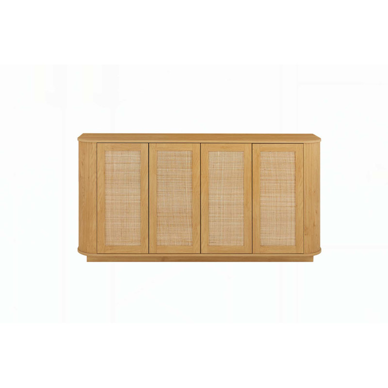 Meuble télé en forme de vague avec buffet d'angle arrondi, armoire de rangement et buffet, idéal pour la cuisine, la chambre à coucher ou le vestibule avec portes en rotin.