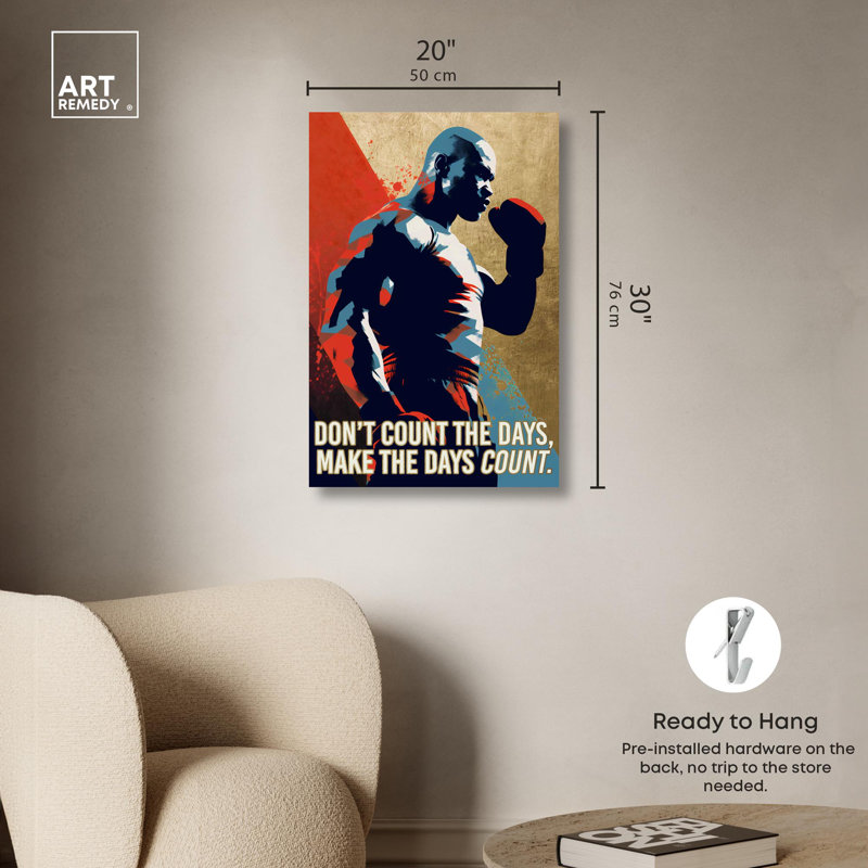 30" x 20" Black and White Boxing Canvas Wall Art