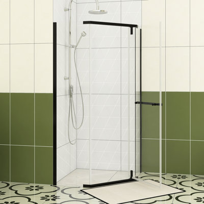 35 In. W X 72 In. H Neo-Angle Pivot Semi-Frameless Corner Shower Enclosure In Matte Black