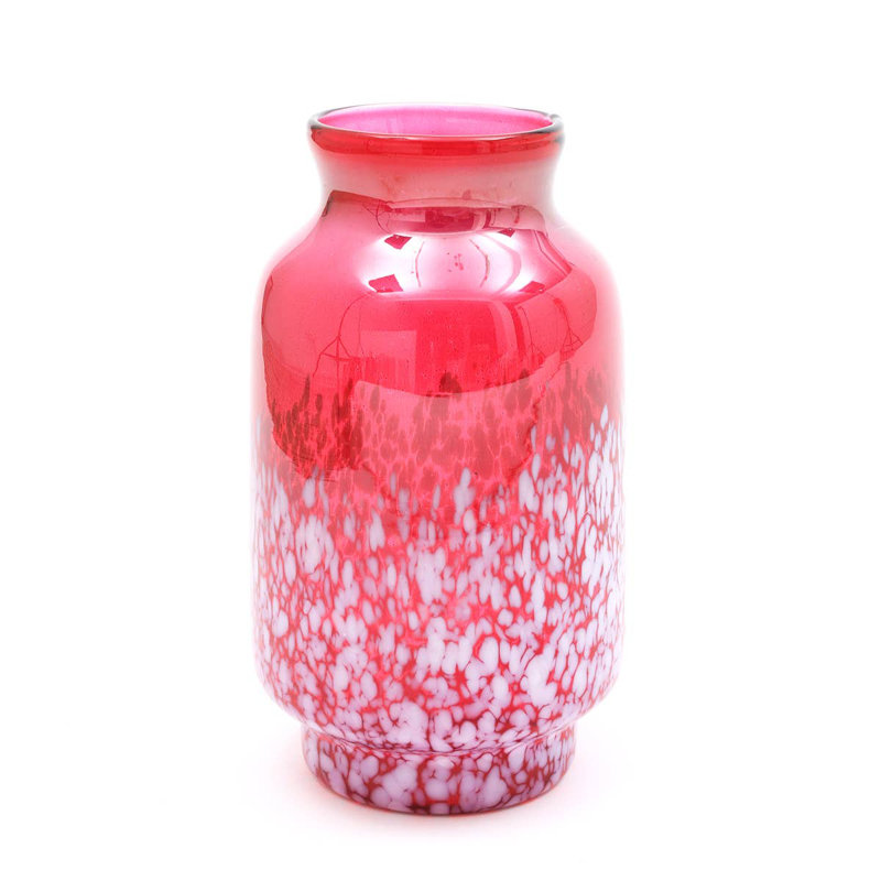 Vase | Vase Ruby Luster avec éclaboussure en verre blanc | Décoration luxueuse décorative pour la maison | 7 x 12 po