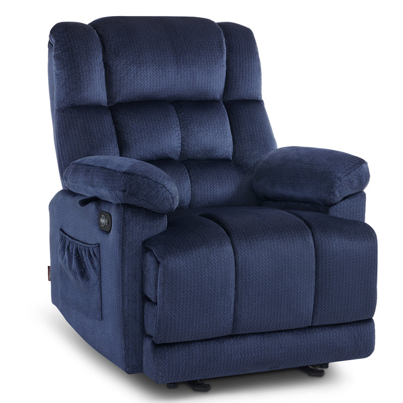 Texana Power Recliner with Massage and Heat, Extended Footrest, Navy Blue Fabric