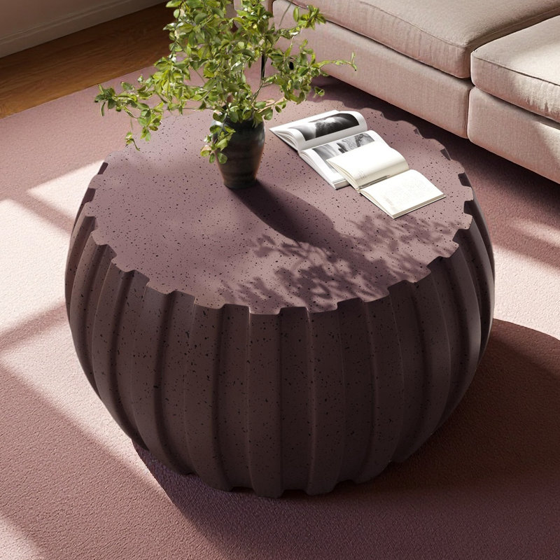 Table basse imperméable moderne 35,43 po, conception en ciment durable, compatible avec l'intérieur et l'extérieur, Brun