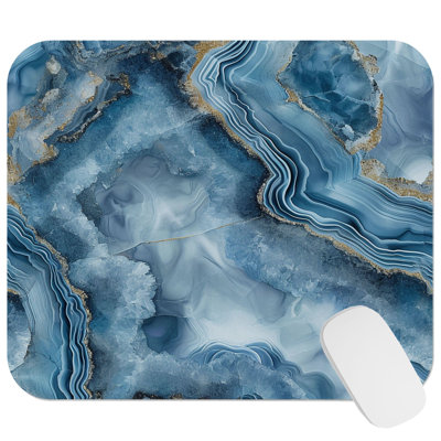 Abstract Blue Geode Dreams II Marble Crystal Modern Gaming Cute Office Laptop Desk Pad Gift Mat Square Rectangle Non-Slip Mousepad