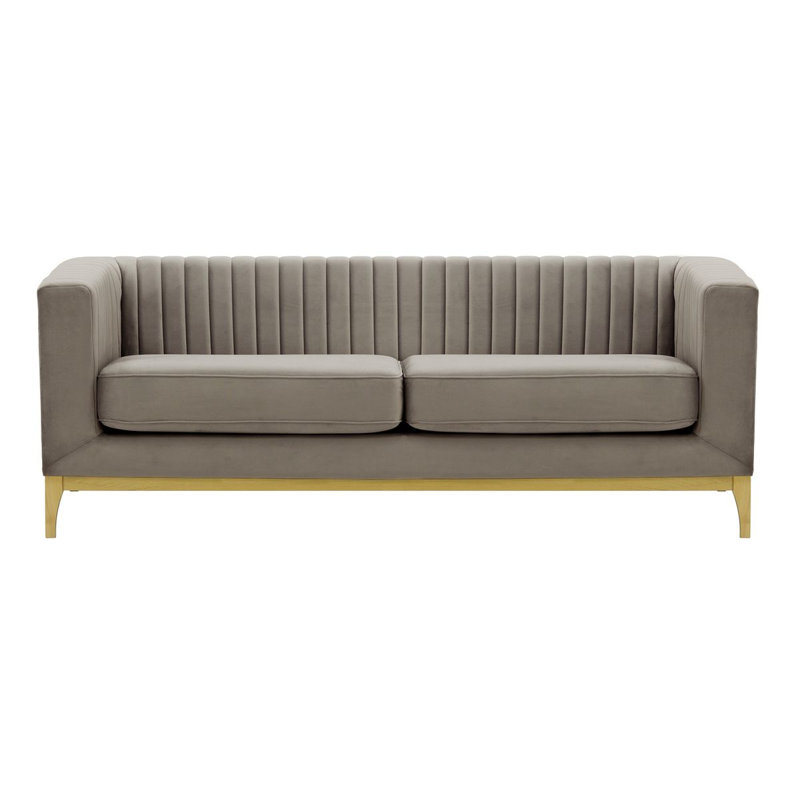 Bomia 3 Seater Sofa, Beige Velvet, Gold, 72cm x 201cm W x 83cm D