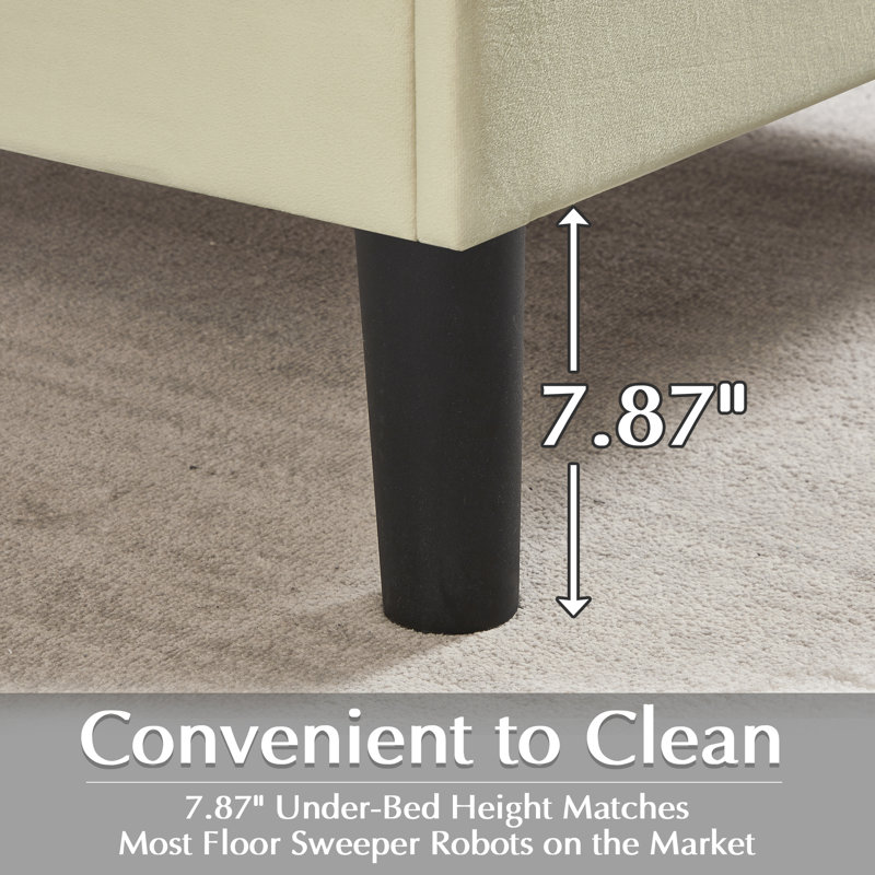 Structure de lit tapissier Auxter, Double, Beige