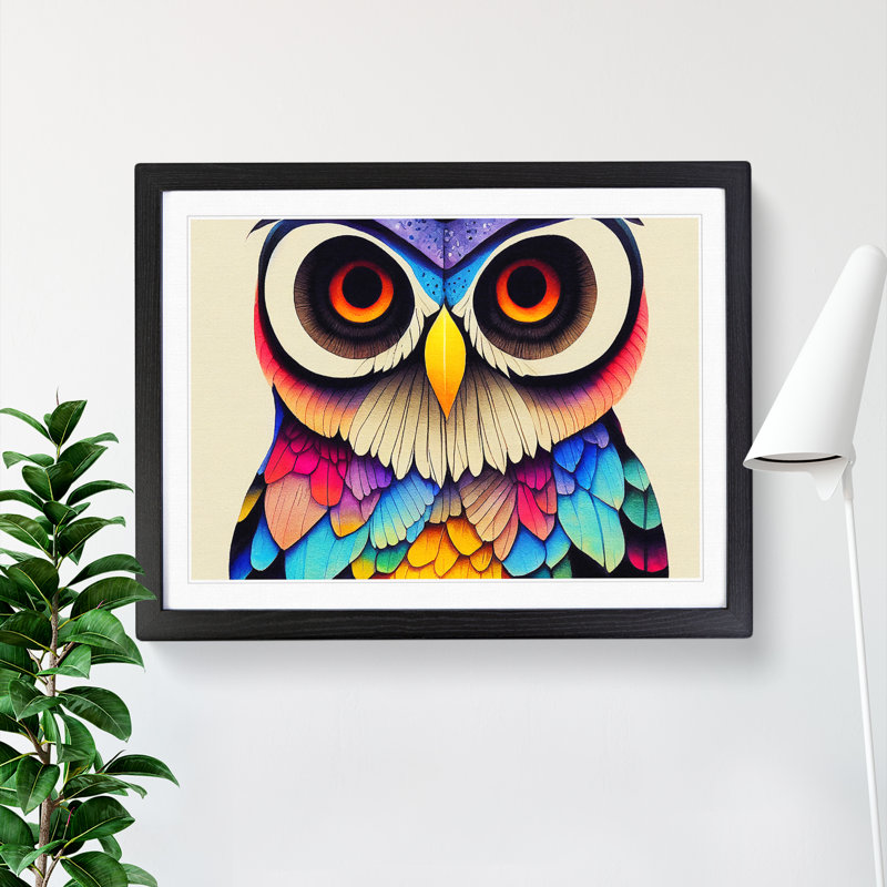 Colourful Owl Vol.2 - Single Picture Frame Painting, Black Framed, 25cm H x 34cm W x 2cm D