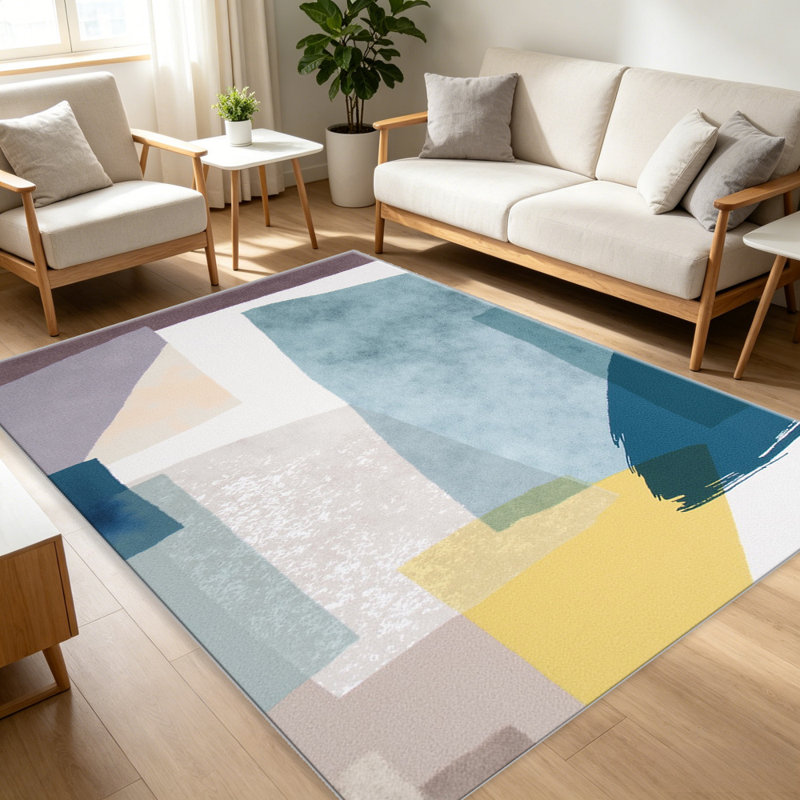 Blue Watercolor Geometric carpet-easy to clean, machine-washable, soft and comfortable; suitable for door mats, kitchens, living rooms, bedrooms, corridors, and laundry areas. Easy to clean, durable carpet for home decoration.