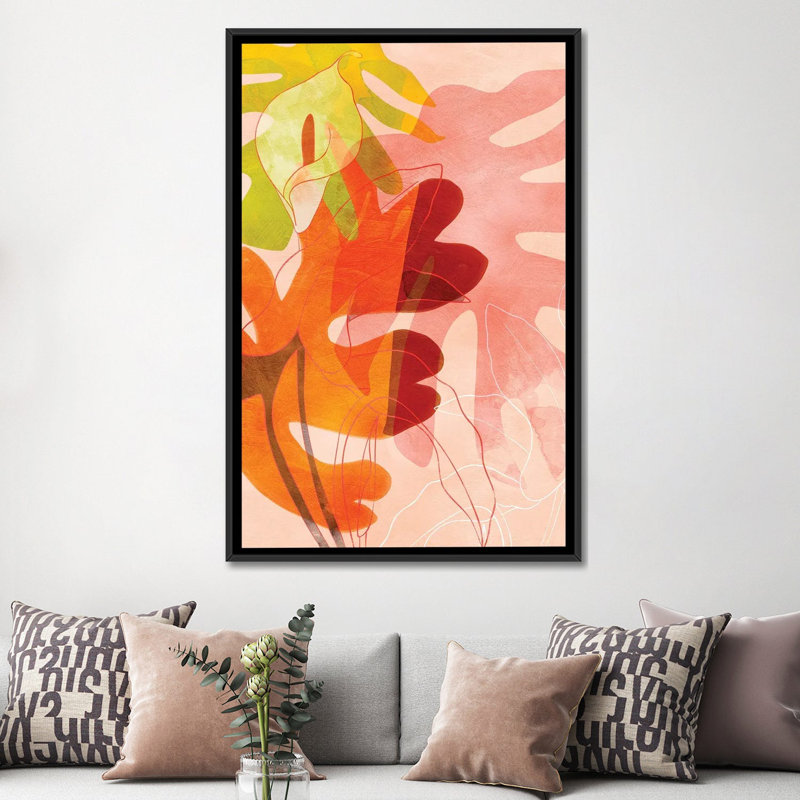 «Leaves Minimal» par Ana Rut Bré - impression d'art graphique, Aucun mat, H 60 po x l 40po x P 1,5 po, Toile avec cadre noir