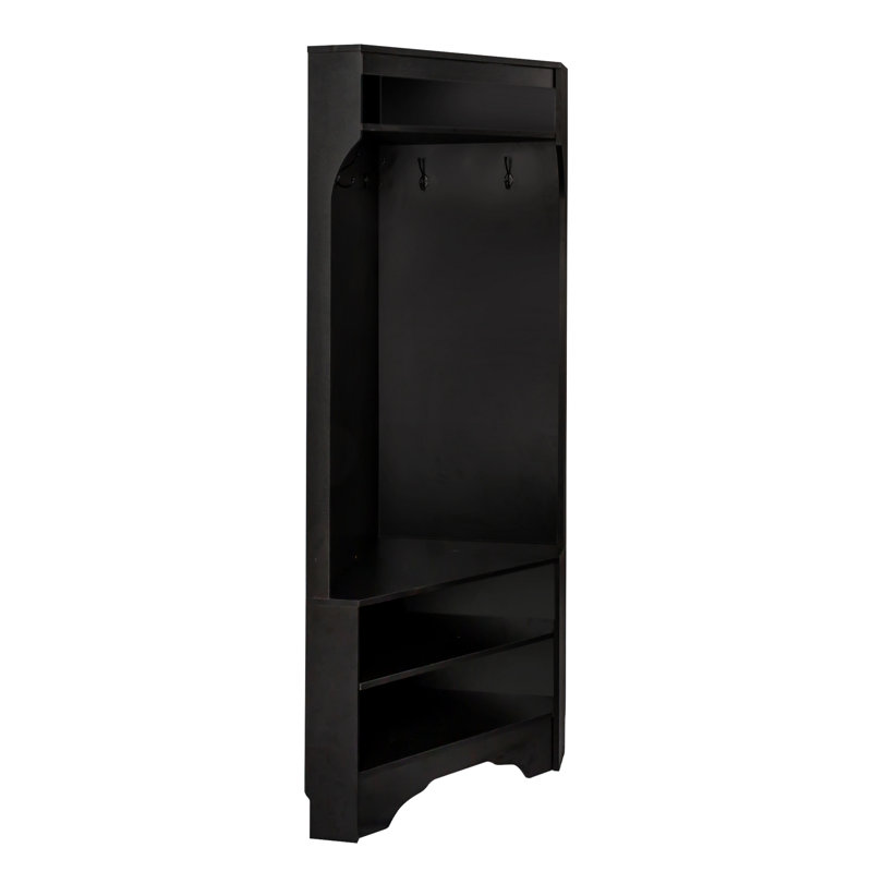 Minimalist Corner Hall Tree With Shoe Bench, Versatile Entryway Coat Rack With 4 Hooks, Corner Cabinet With Adjustable Shelf For Hallway