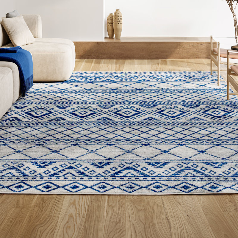 Tapis crème / bleu Tybalt, Rectangle 5 pi 3 po x 7 pi 7 po