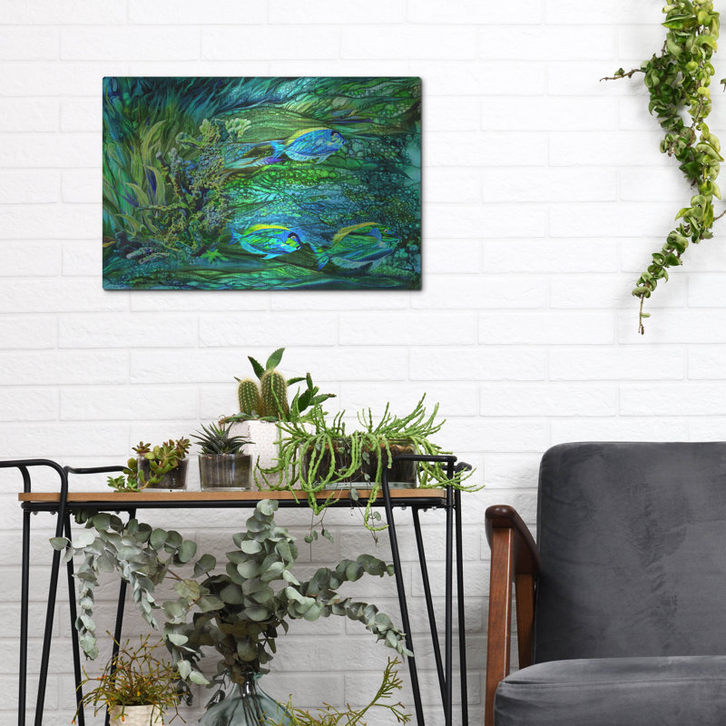 Art mural en métal Latitude Run® «Wild Sargasso Sea» par Carol Cavalaris, H 12 po x l 16 po