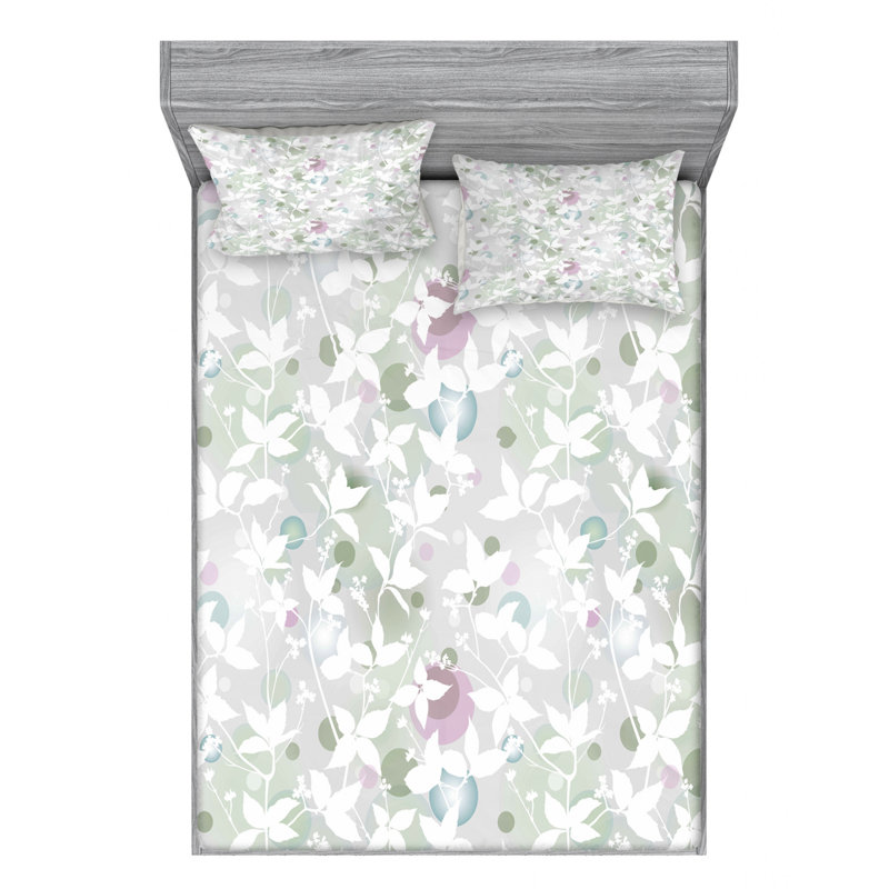 Microfiber Floral Sheet Set, Queen Sheet Set with Fitted Sheet