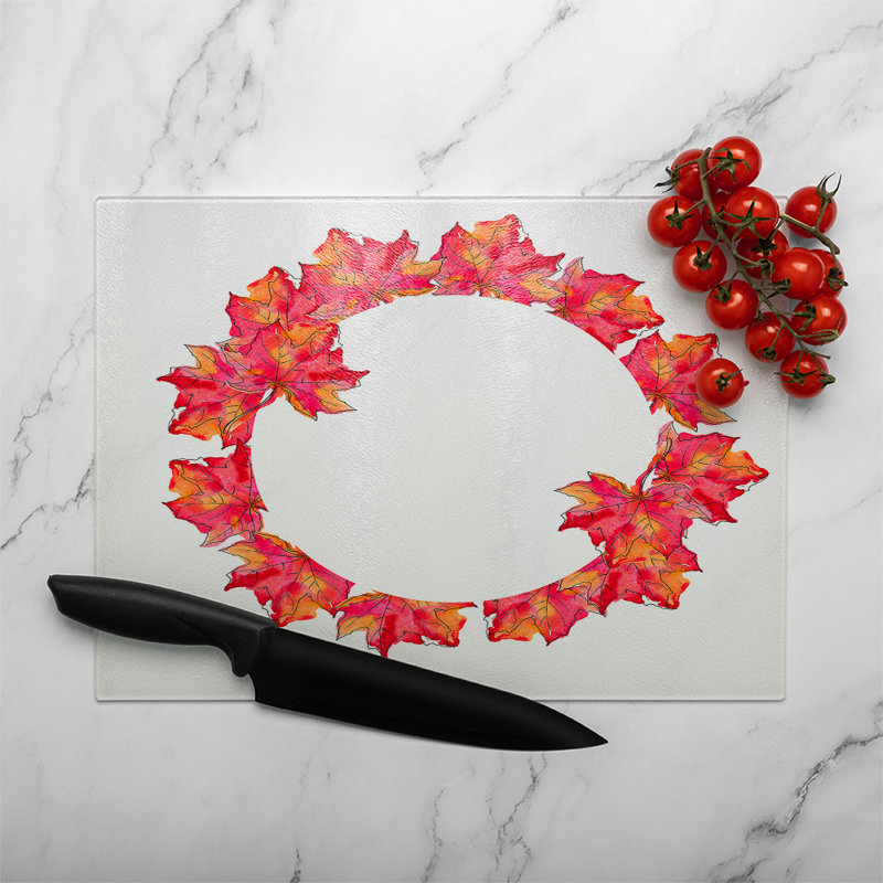 Autumn Reath Glass Chopping Board, 40cm L x 28cm W