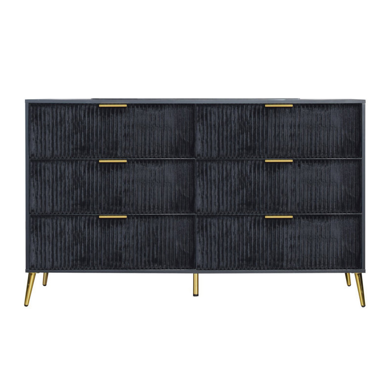 Kiersha 6 - Drawer Dresser, Black/Gold