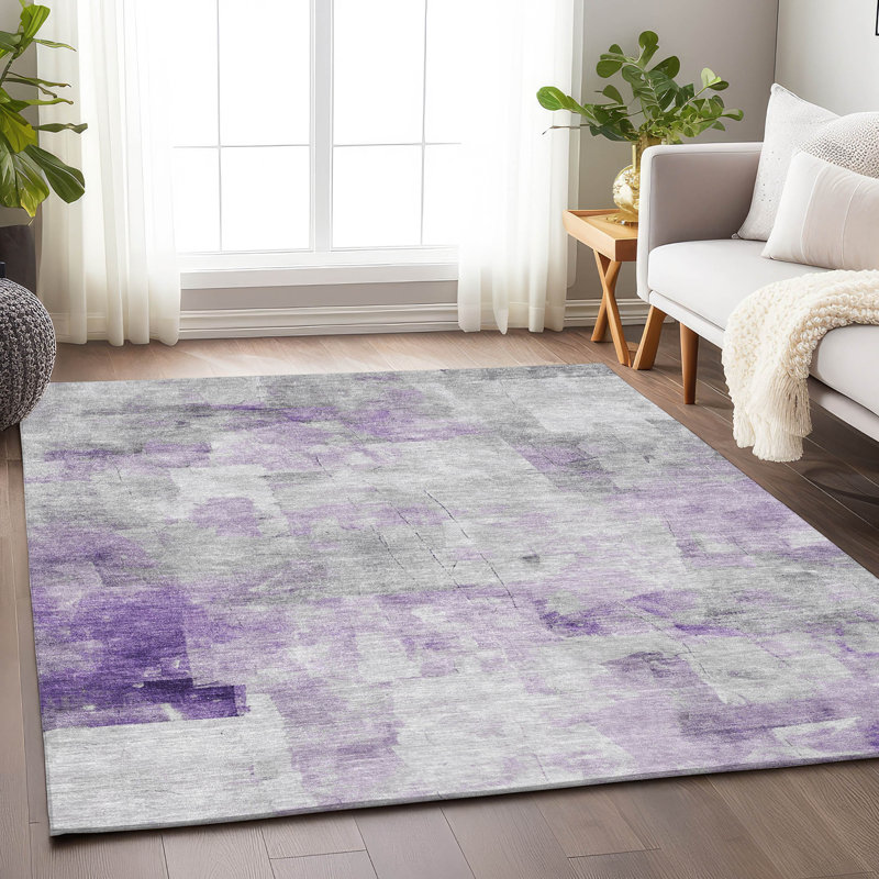 Braeain Purple Washable Indoor-Outdoor Rug - , 5' x 7'6"