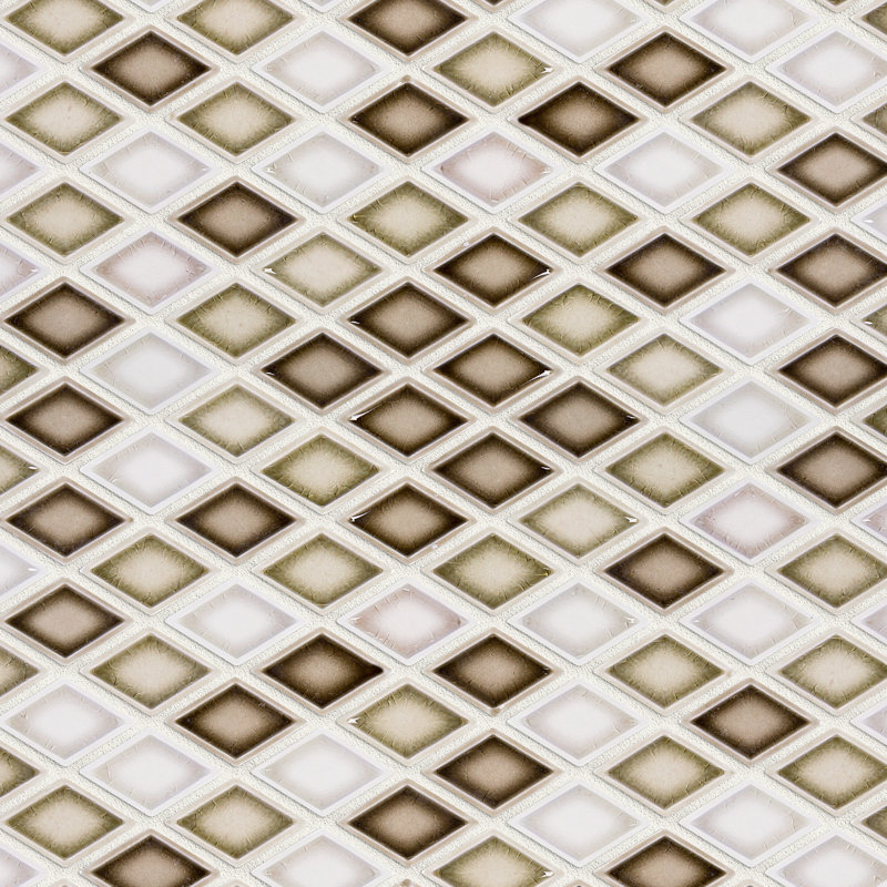 Handmade 11.82 in. x 11.93 in. Geometric Glossy Porcelain Mosaic Wall and Floor Tile, Brown/White
