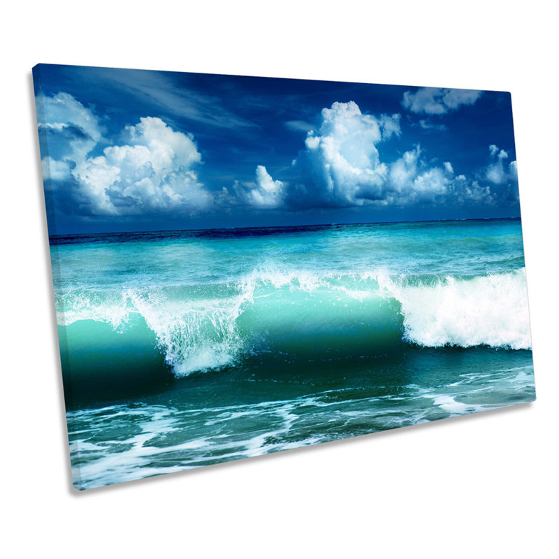 Blue Ocean Wave Beach - Wrapped Canvas Print, 30.5cm H x 45.7cm W x 2cm D