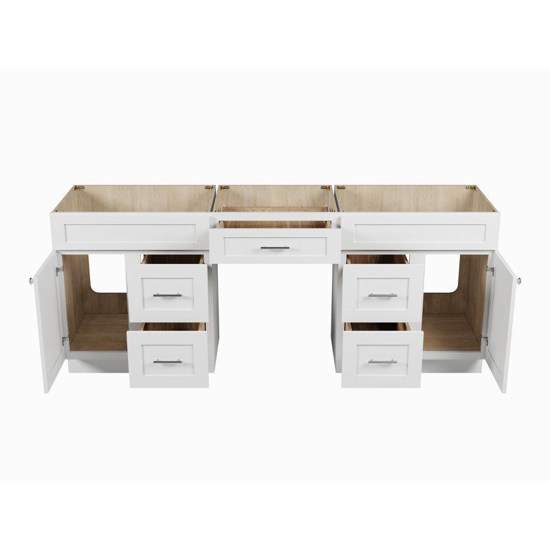 Ensemble de meuble-lavabo double 84 po avec base de tiroir en bois massif Disar, Blanc