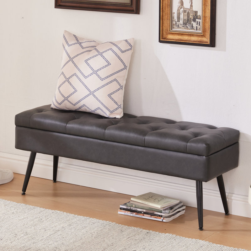 Honoka Faux Leather Upholstered Storage Bench, Black