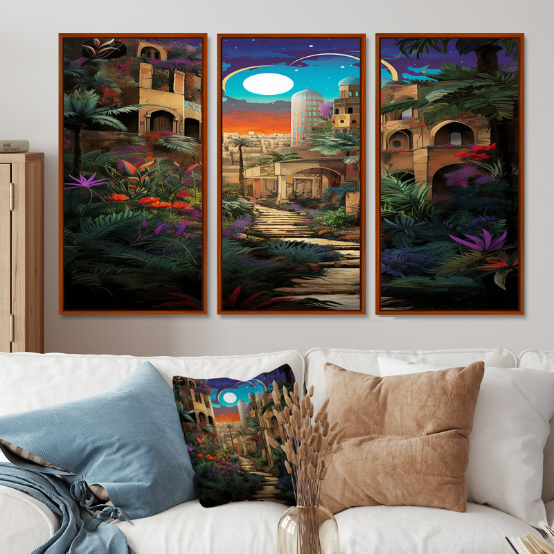 Ensemble d'art mural Richins - City Buildings, H 28 po x l 36 po x P 1 po, Cadre flottant brun