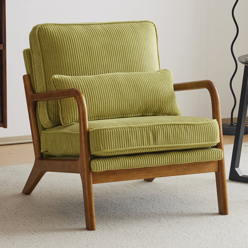 Fauteuil d'appoint rembourré en bois massif Lemley Mid Century, Velours côtelé vert