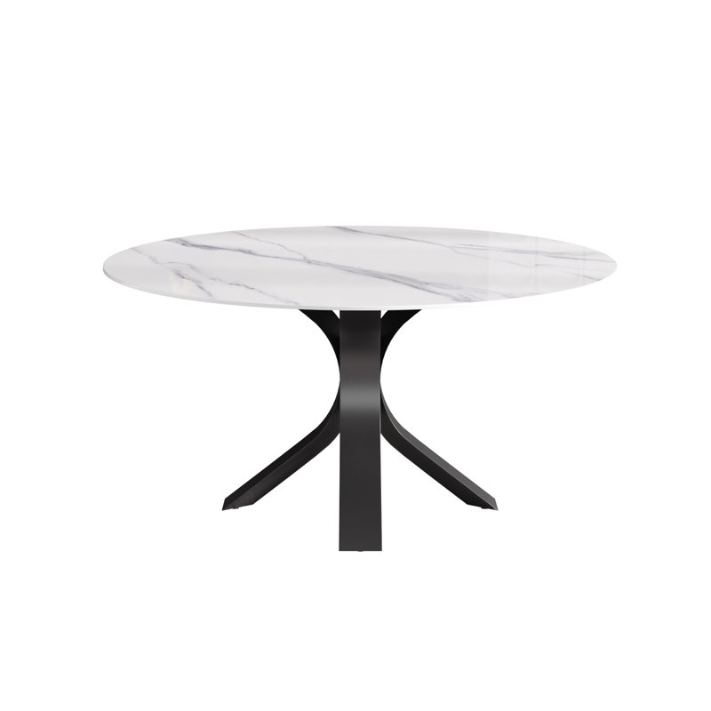 Table de salle à manger Modern, H 29,53 po x L 59,05 po x l 59,05 po, Blanc, Noir, noir, noir, noir
