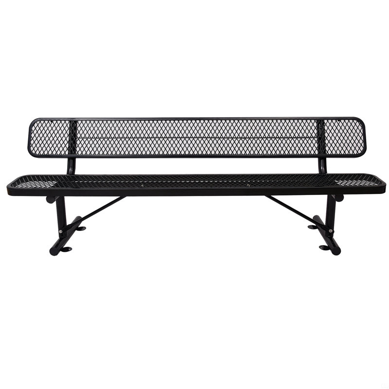 Banc d'extérieur en acier avec dossier, Noir, H 32,5 po x l 96 po x P 23,2 po