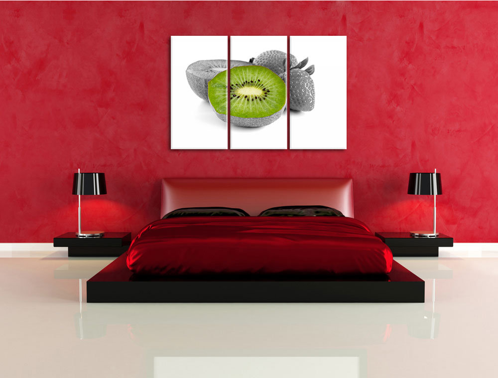 3-tlg. Leinwandbilder-Set „Fruchtige Erdbeeren mit Kiwi“, Fotodruck