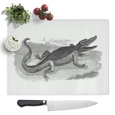 Crocodile In Black & White By George Shaw  Glass Chopping Board