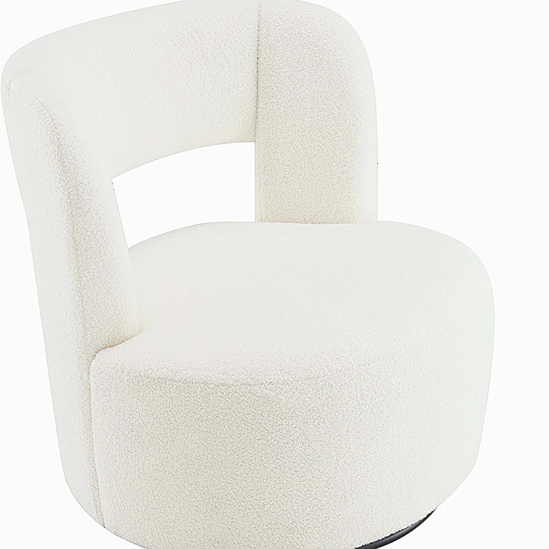 Fauteuil demi-tonneau pivotant avec tissu en peluche doux, Crème, crème