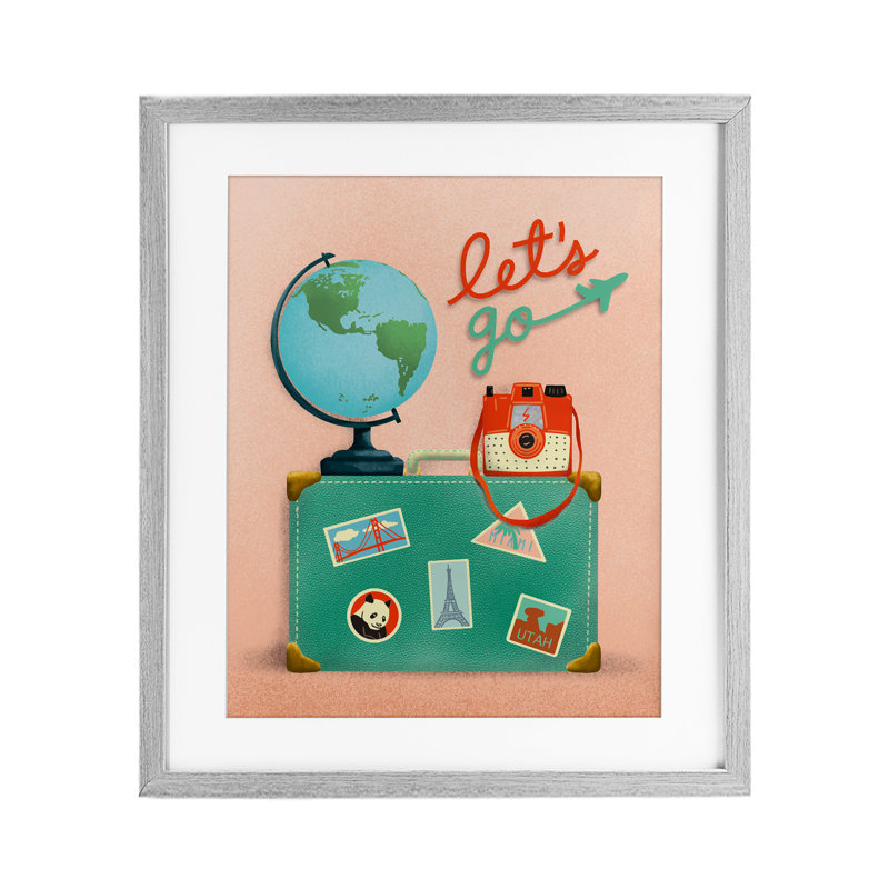 «Let Go Travel Valise», reproduction imprimée sous verre, conception de Jilly Jack Designs, Cadre de ferme gris