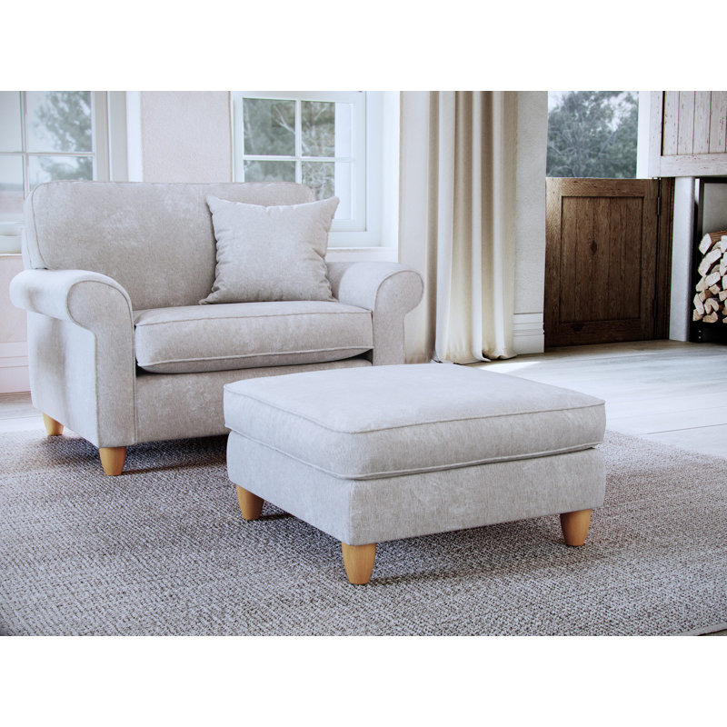 Clarkfield Slub Chenille Upholstered Footstool, Ivory