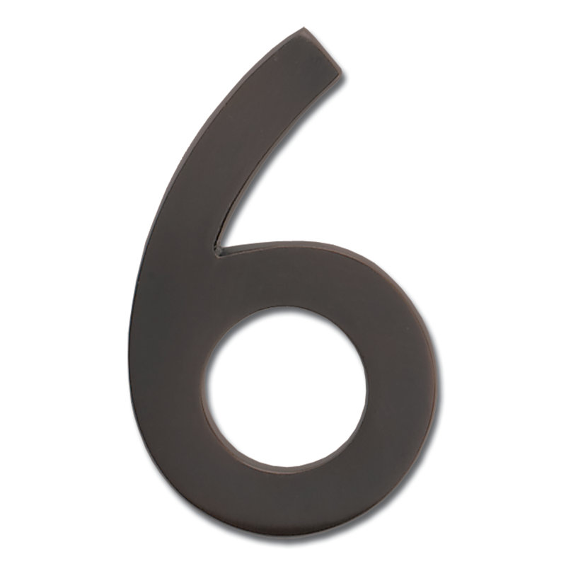 Numéro de maison à fixation affleurante, Cuivre foncé, Six, 4 pouces