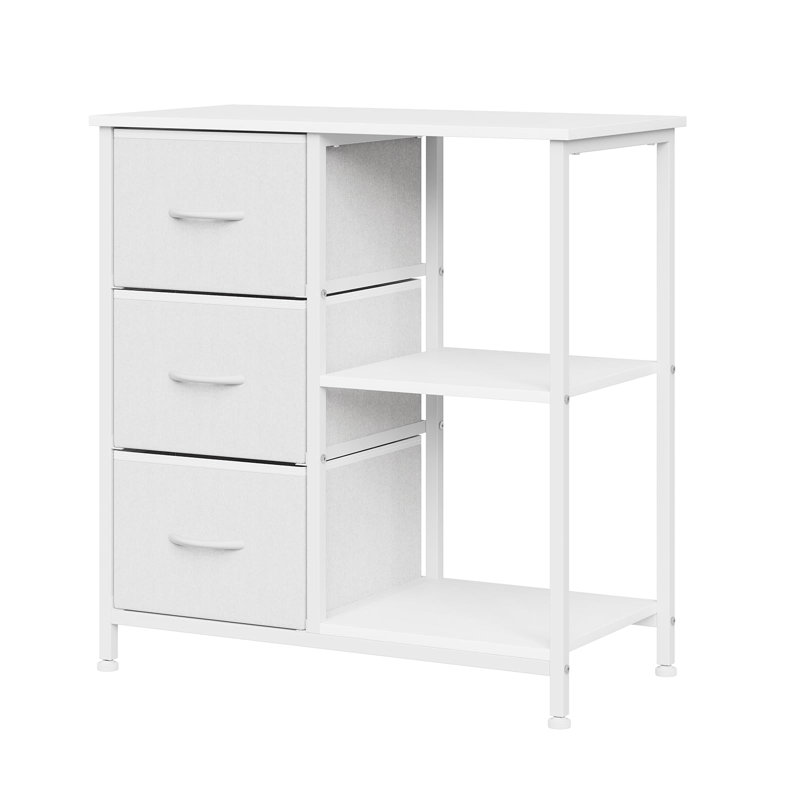Classeur multifonctionnel à 3 tiroirs en tissu avec tablette de rangement ouverte - Support d'imprimante et table de chevet - Structure en acier robuste - Organisateur de bureau personnel - Blanc